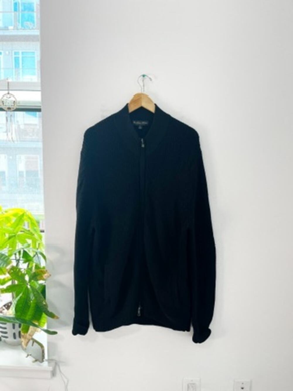 Brooks Brothers Men's Black Merino Wool Knit Zip Up Sweater Size XL